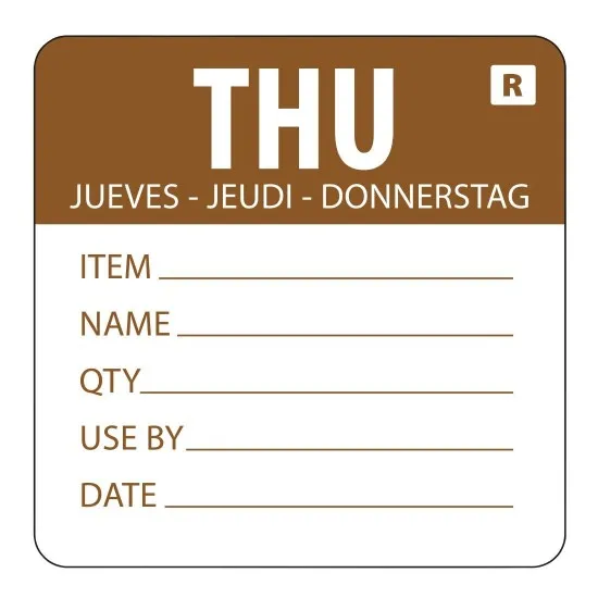Removable Use By Label 2x2'' X 500 Thursday