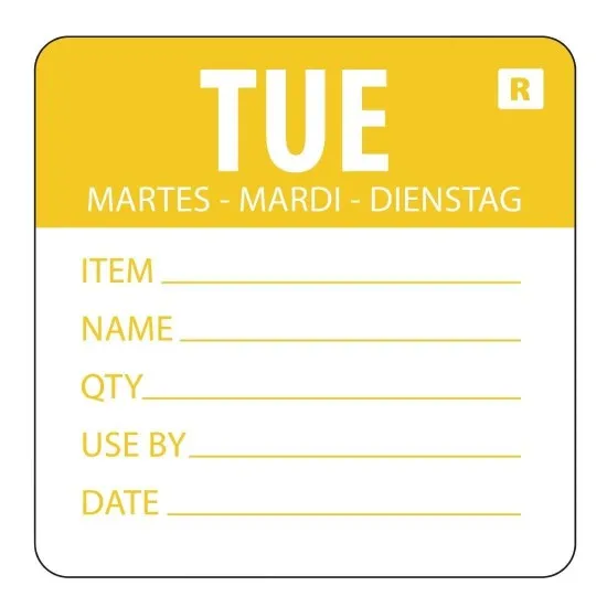 Yellow Removable Use By Label Tuesday 