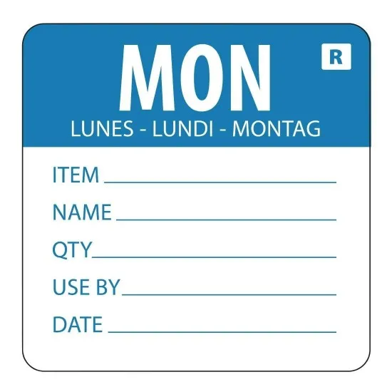 Removable Use By Label Monday Image on White Background