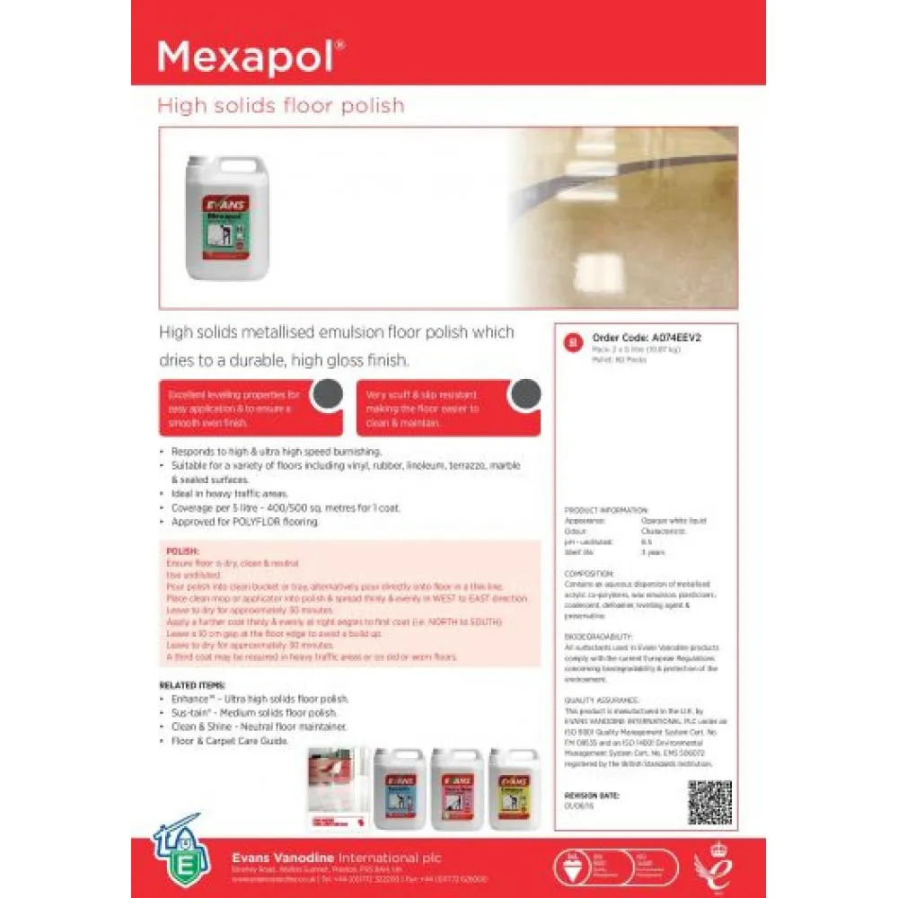 Evans Mexapol Floor Polish 5l X 2