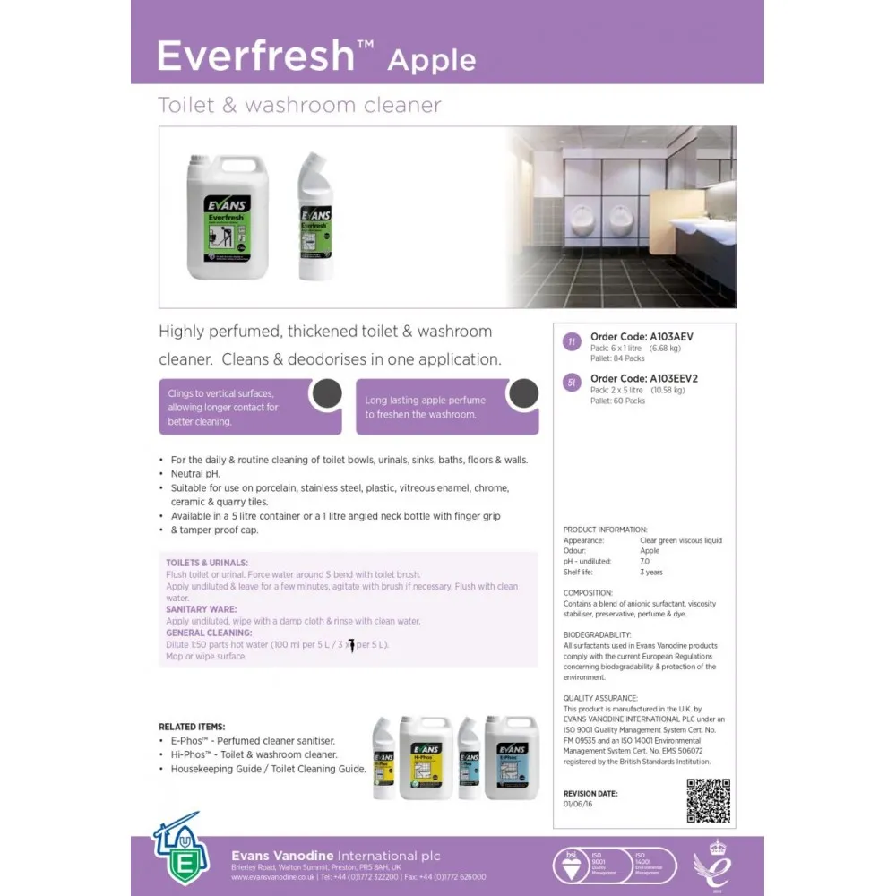 Evans Everfresh Cleaner Apple 1l X 6