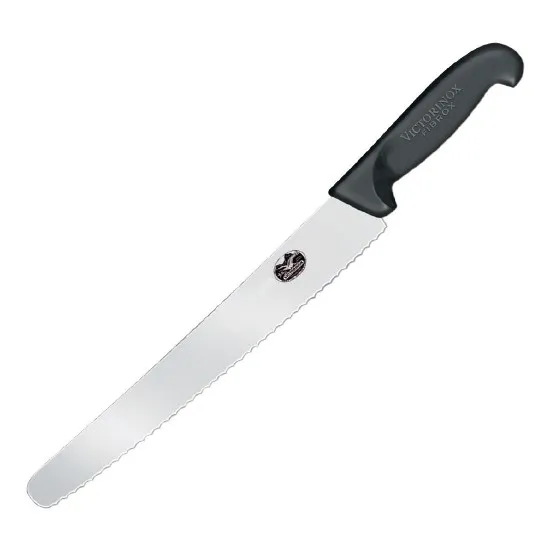 Black Handle Victorinox 10'' Serrated Curve Pastry Knife