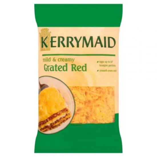 Green bag of Kerrymaid Red Grated Cheddar