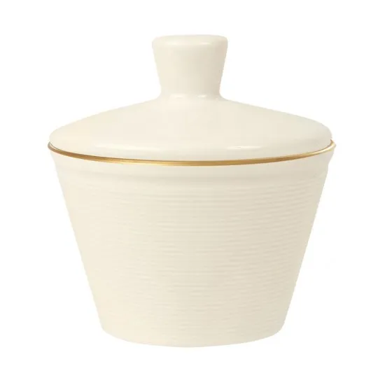 Warm White Academy Line Gold Band Sugar Bowl With Lid X 6