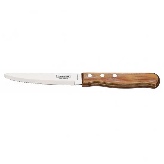 Tramontina 5'' Jumbo Steak Knife Round Tip Polywood Light Pine X 12