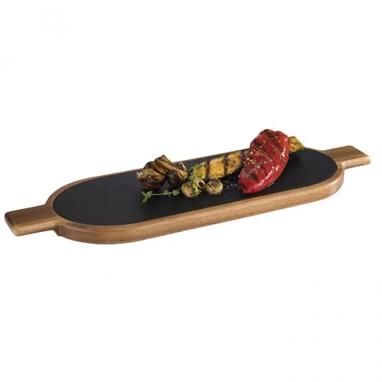 Acacia Wood Serving Board Slate Tray 40x15cm 2 Pcs