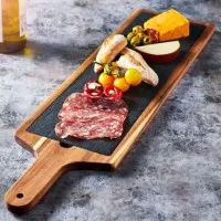 Acacia Wood Serving Board Slate Tray 28 X 17.5cm