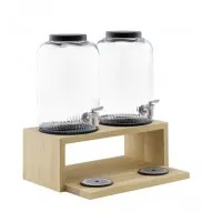 Valo 2 Beverage Dispensers Oak Wood Base 33.5 X 43.5cm Glass Container Stainless Steel Tap