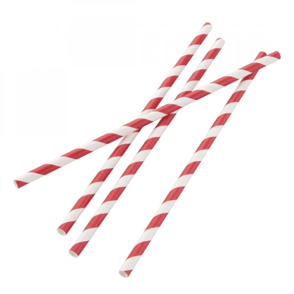 Bio Wrapped Red White Paper Straws 8'' X 100