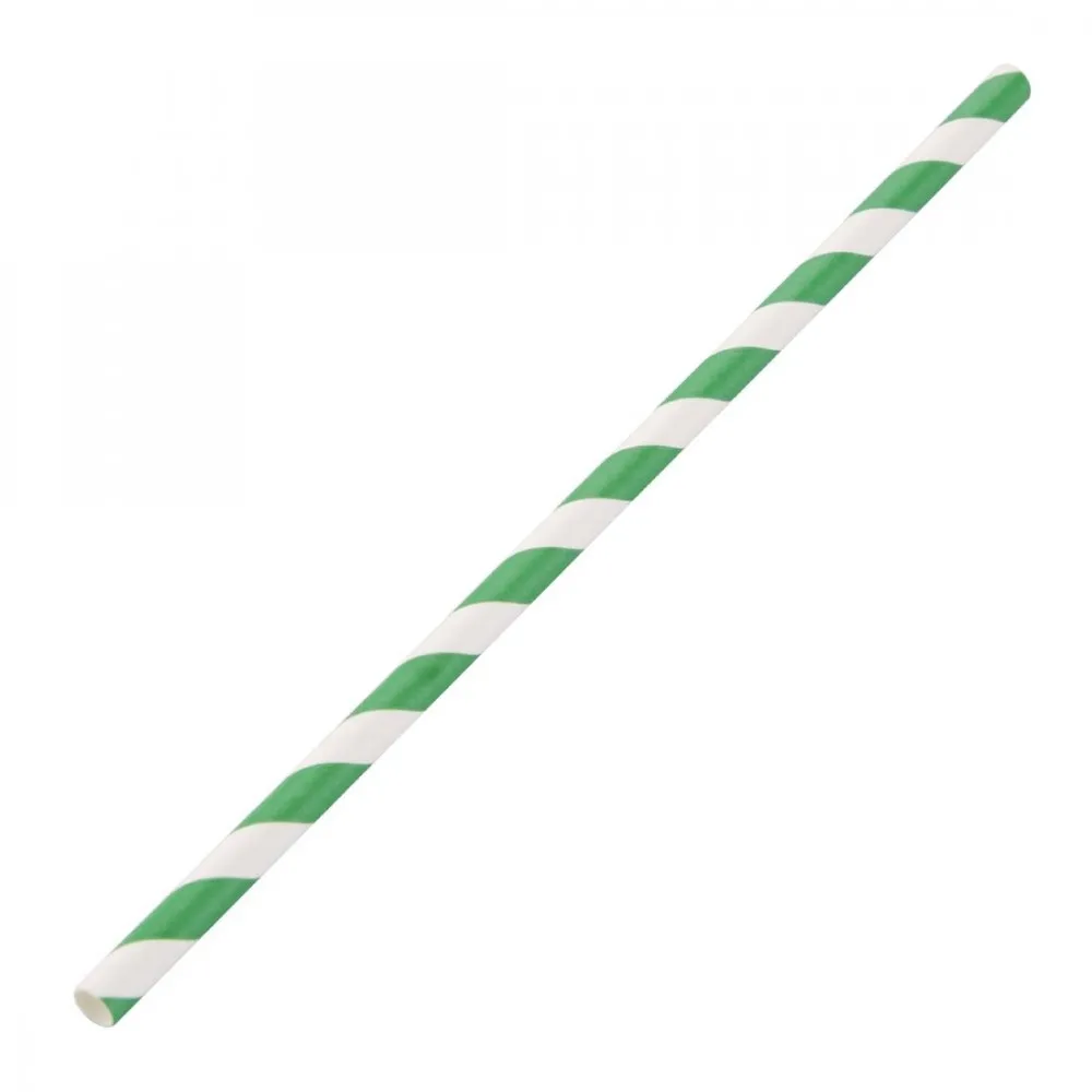 Bio Straws Green Stripe Paper 8'' X 250