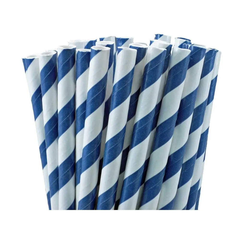 Bio Straws Blue Stripe Paper 8'' X 250