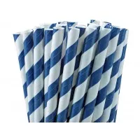 Bio Straws Blue Stripe Paper 8'' X 250