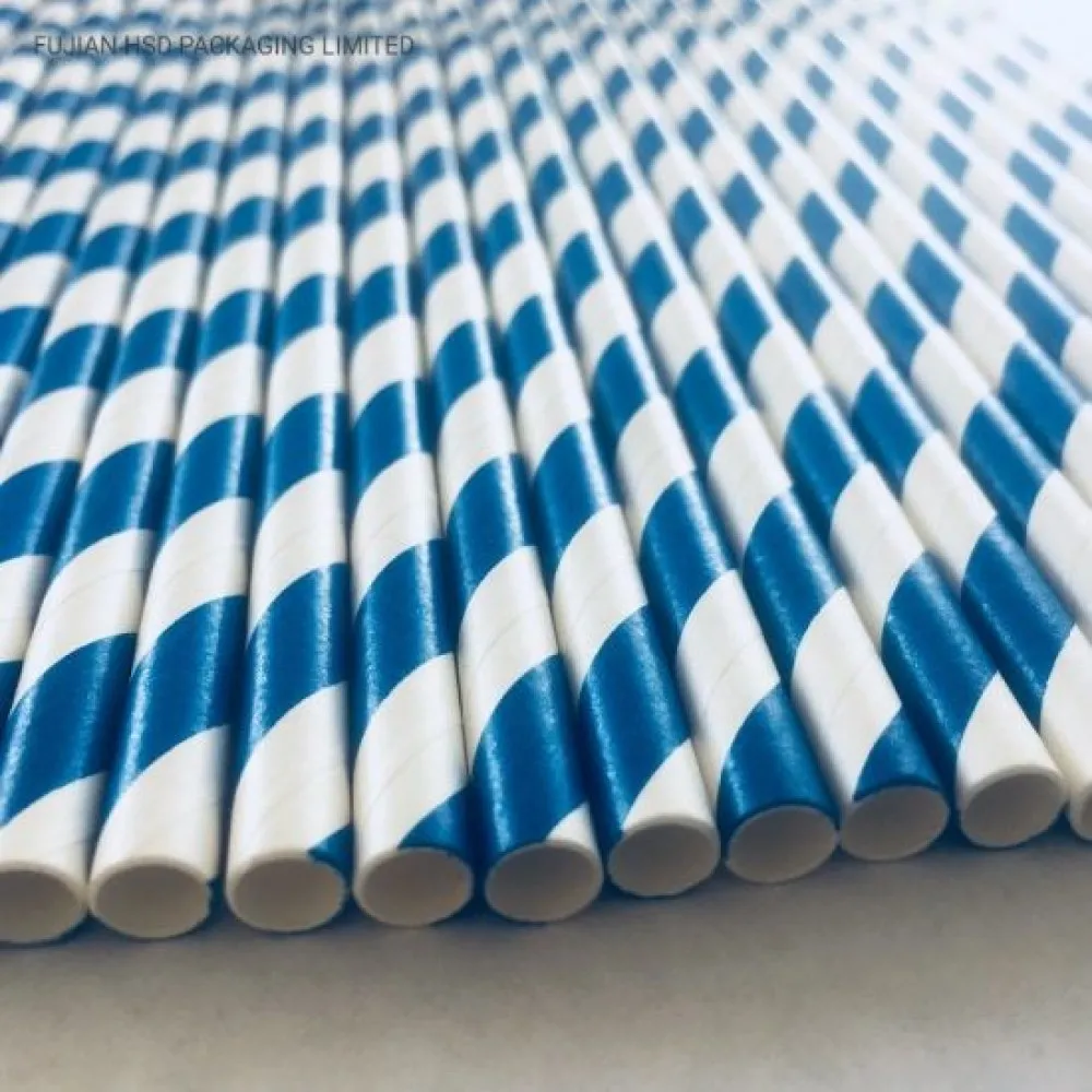 Bio Straws Blue Stripe Paper 8'' X 250