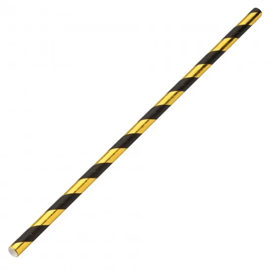 Black and Gold Stripe Straw