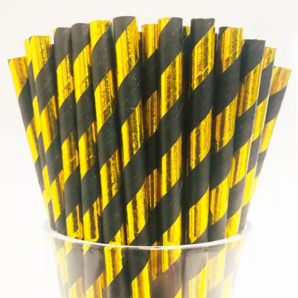 Gold Black Stripe Bio Paper Straw 8'' X 250