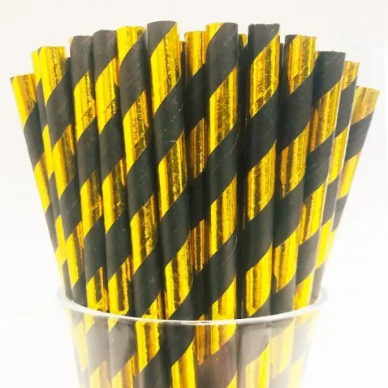 Black and Gold Stripe Straw