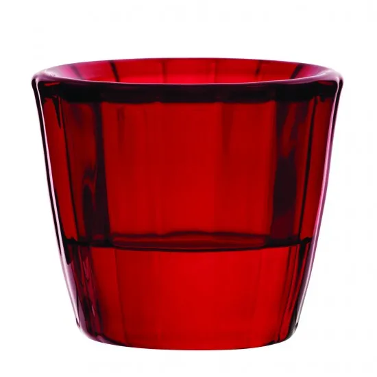 A red glass candle holder
