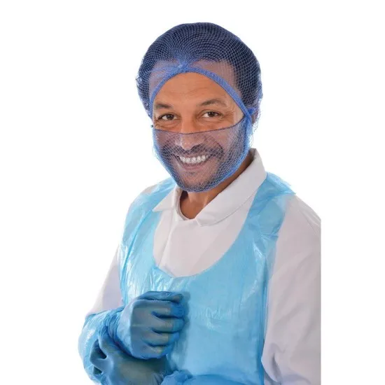 Man Wearing Beard Snood Light Blue & A Net On His Head