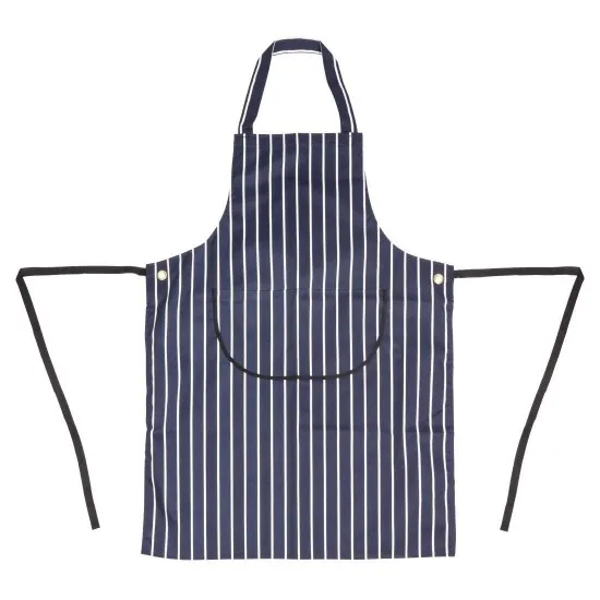 Man wearing Navy/white Stripe With Pocket Bib Apron  28-38''