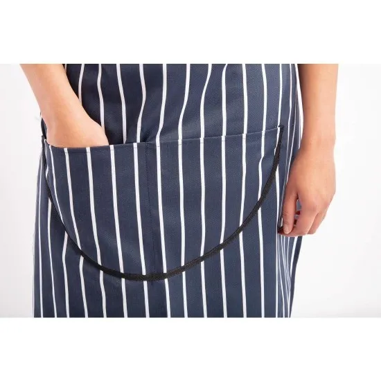 Man wearing Navy/white Stripe With Pocket Bib Apron  28-38''