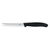 Victorinox Swiss Classic Blk Handle Bar Knife Fork Tip Wavy Edge - 11cm