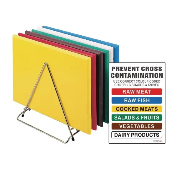 Hygiplas High Density Chopping Board Set 18x12x1/2'' With Rack/signs
