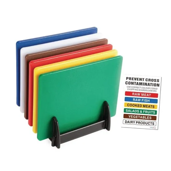 Hygiplas Low Density Chopping Boards - 18x12x1/2'' Set Of 6 & Rack
