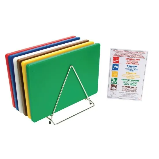 Hygiplas Low Density Chopping Boards Set 457x305x20mm 6 Boards Rack & Wall Chart