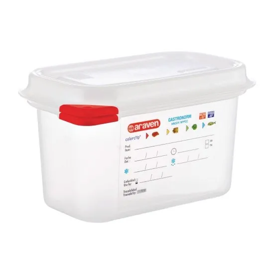 Araven Food Container - 1/9 Gn 1ltr With Lid 100mm (h) (pack 4)
