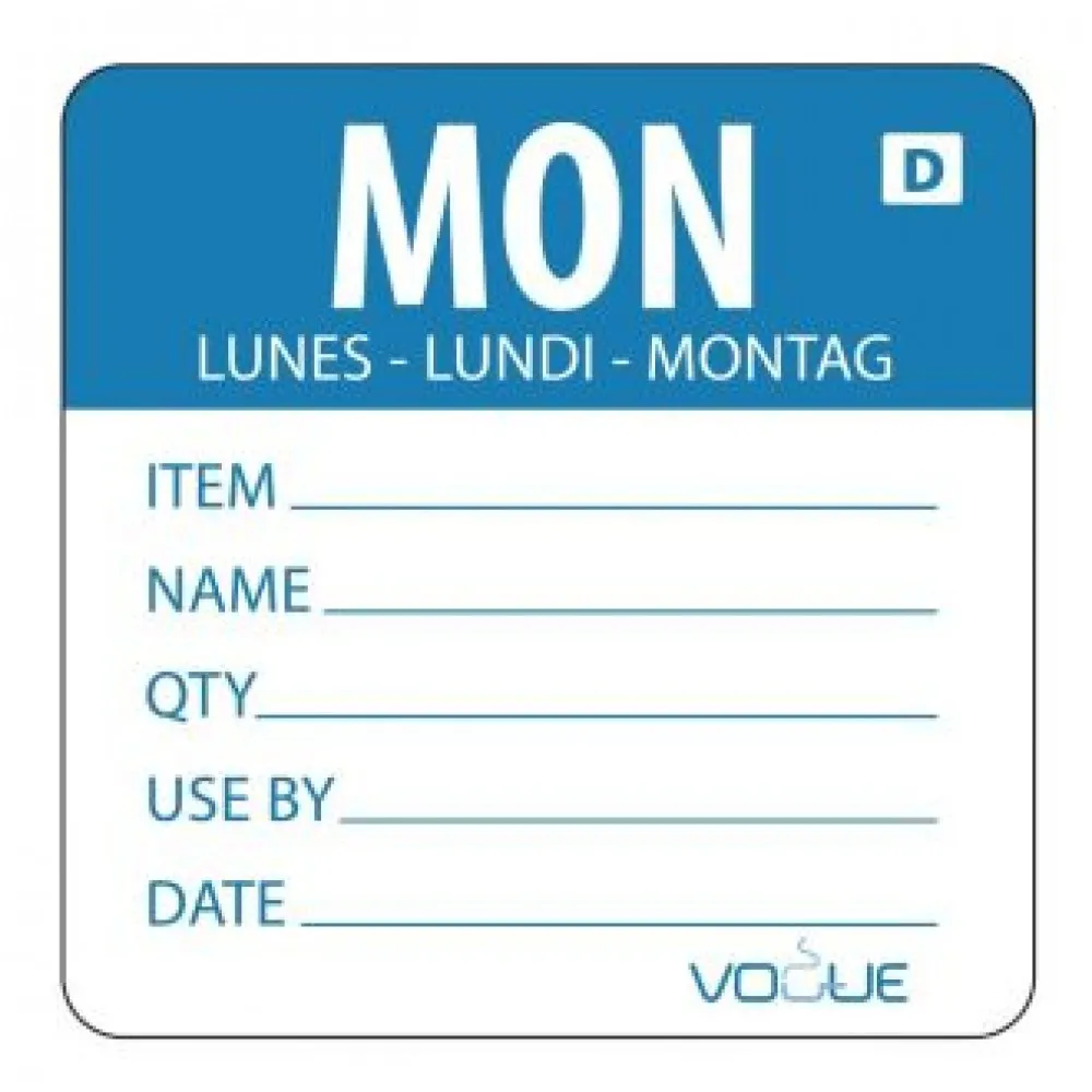 Vogue Day Label Monday Dissolvable Adhesive (roll 250)