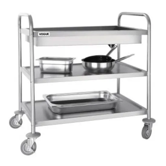 Vogue Deep Tray Clearing Trolley 3 Tier St/st - 940x855x535mm