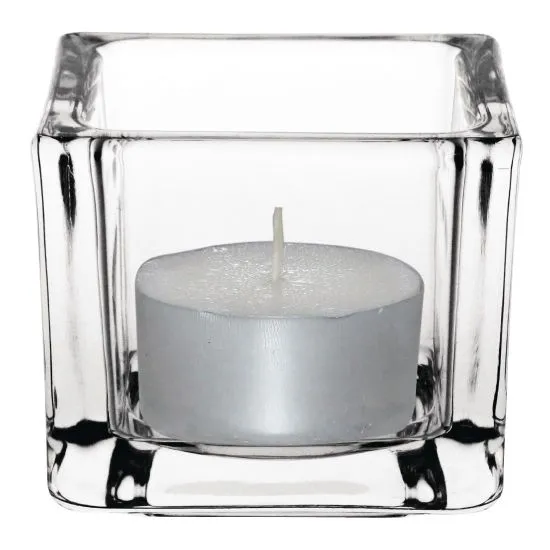 Olympia Glass Tealight Holder Square Clear (box 6)