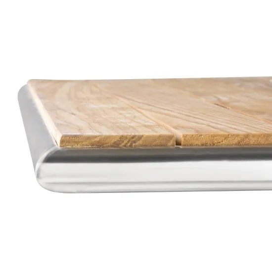 Bolero Square Pedestal Bistro Table Ash & Alu Top - 700mm