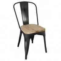 Black Steel Dining Sidechair With Wooden Seatpad (pack Of 4)