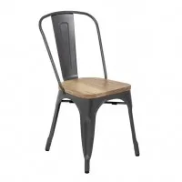 Gun Metal Grey Steel Dining Sidechair With Wooden Seatpad (p