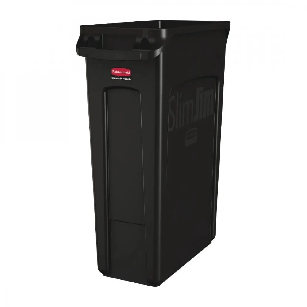 Rubbermaid Slim Jim Container With Venting Channels Blk - 87ltr