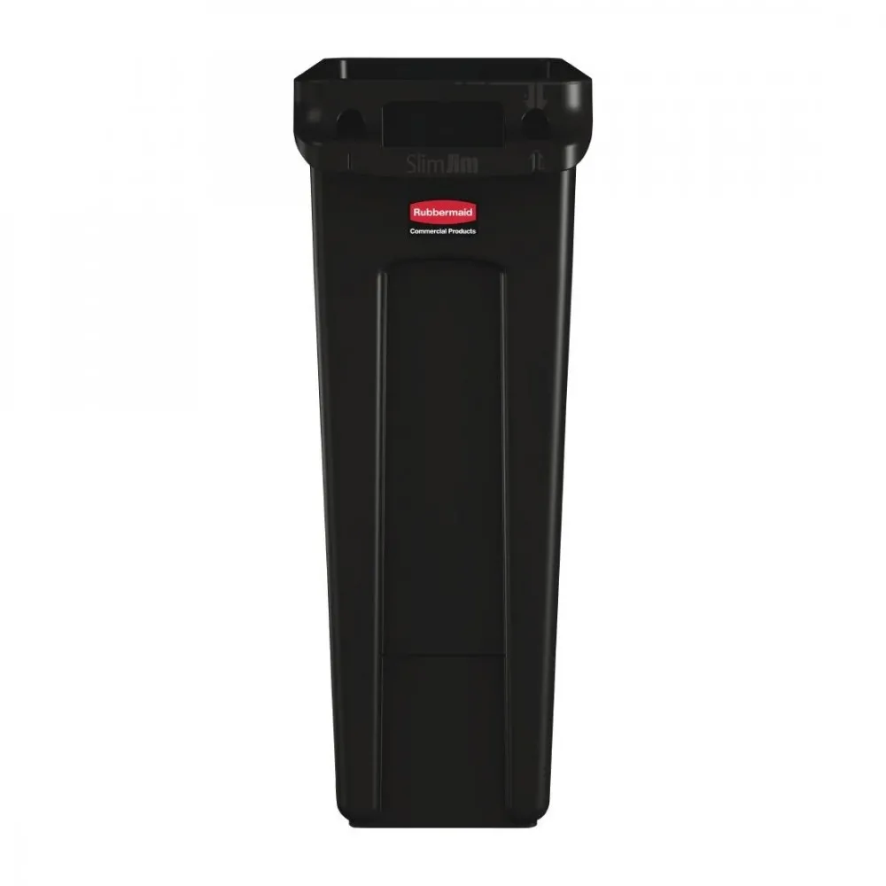 Rubbermaid Slim Jim Container With Venting Channels Blk - 87ltr
