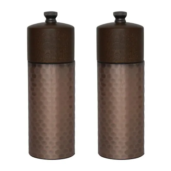 Set of 2 Olympia 150mm Copper Mills With Wood Tops
