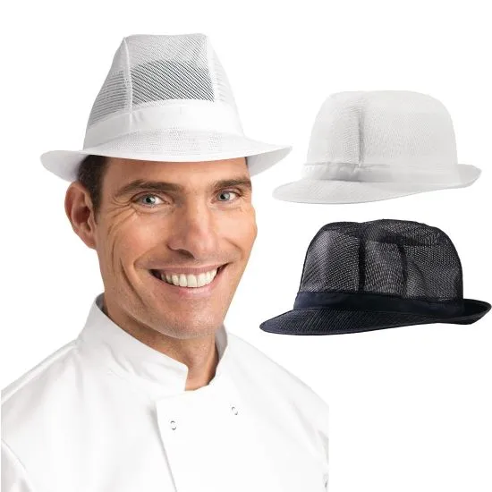 Man wearing White Mesh Trilby Hat