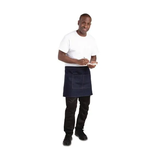 Half Bistro Apron Denim Blue (tan Ties) - 700x430mm