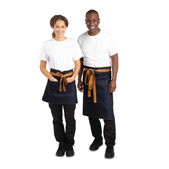 Half Bistro Apron Denim Blue (tan Ties) - 700x430mm