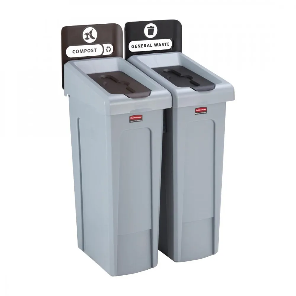 Rubbermaid Slim Jim Recycling Station 2 Strm Bund - General (blk)/ Compost (brn)