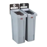 Rubbermaid Slim Jim Recycling Station 2 Strm Bund - General (blk)/ Compost (brn)