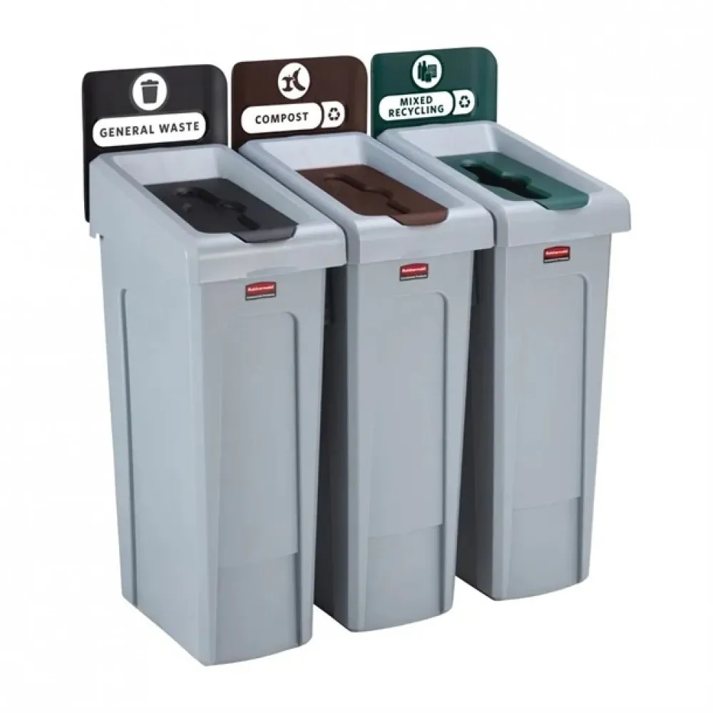 Rubbermaid Sjrs 3 Strm Bund - General (blk)/ Compost (brn)/ Mixed (grn)