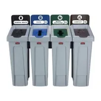 Rubbermaid Sjrs 4 Strm Bund - General (blk)/ Compost (br)/ Mixed(gn)/ Paper(blu)