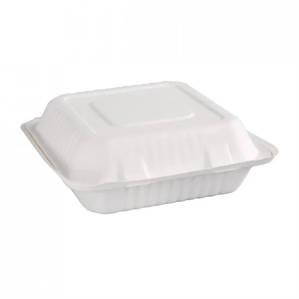 Fiesta Green Hinged Bagasse Container - 9x9''  (pack 200)