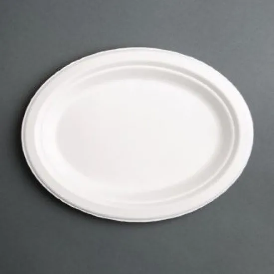 Fiesta Green Oval Bagasse Plate 12 1/2x10 X 50''
