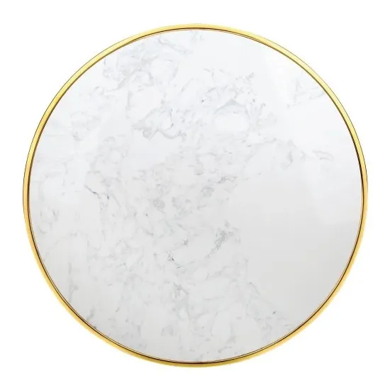 Bolero Table Round White Marble With St/st Rim - 600mm