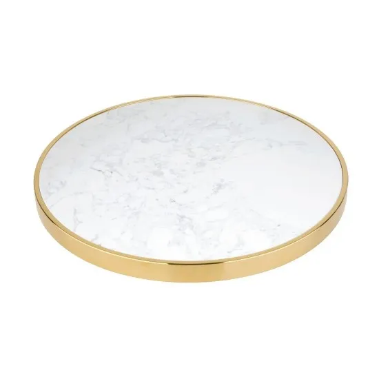 Bolero Table Round White Marble With St/st Rim - 600mm