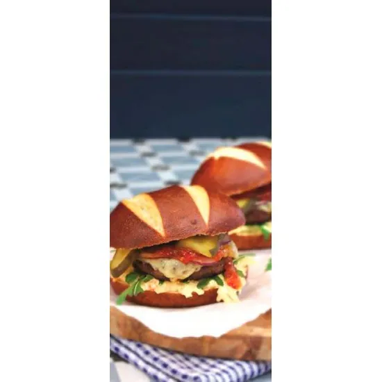 Image of two filled Pretzels burger Buns